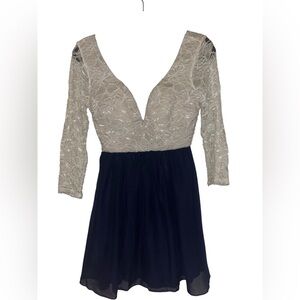 Lace and Navy Blue Chiffon Dress